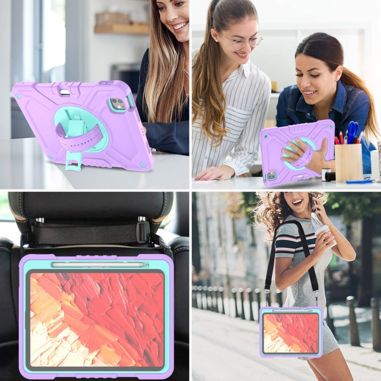 For iPad Pro 11 2024 X Rotation PC Hybrid Silicone Tablet Case with Strap(Purple Cyan) - iPad Pro 11 2024 Cases by buy2fix | Online Shopping UK | buy2fix