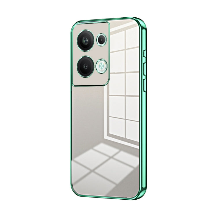For OPPO Reno9 Pro+ Transparent Plating Fine Hole Phone Case(Green) - OPPO Cases by buy2fix | Online Shopping UK | buy2fix