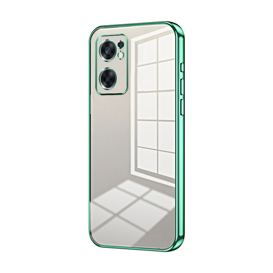 For OPPO Reno7 SE Transparent Plating Fine Hole Phone Case(Green) - OPPO Cases by buy2fix | Online Shopping UK | buy2fix