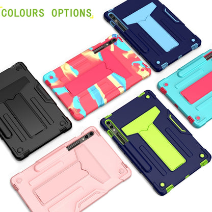 For Samsung Galaxy Tab S9 FE+ / S9+ T Holder Robot Silicone Hybrid PC Tablet Case(Navy Yellow Green) - Galaxy Tab S9+ Cases by buy2fix | Online Shopping UK | buy2fix