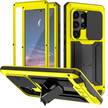 For Samsung Galaxy S24 Ultra 5G R-JUST Sliding Camera Life Waterproof Holder Phone Case(Yellow) - Galaxy S24 Ultra 5G Cases by R-JUST | Online Shopping UK | buy2fix