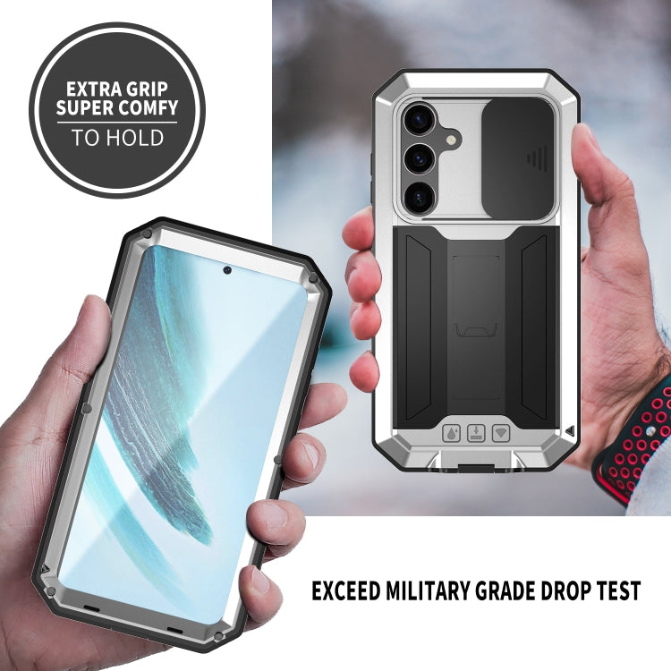 For Samsung Galaxy S24+ 5G R-JUST Sliding Camera Life Waterproof Holder Phone Case(Silver) - Galaxy S24+ 5G Cases by R-JUST | Online Shopping UK | buy2fix