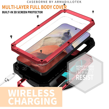 For Samsung Galaxy S24 5G R-JUST Sliding Camera Life Waterproof Holder Phone Case(Red) - Galaxy S24 5G Cases by R-JUST | Online Shopping UK | buy2fix