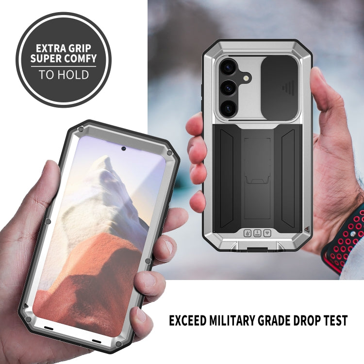 For Samsung Galaxy S24 5G R-JUST Sliding Camera Life Waterproof Holder Phone Case(Silver) - Galaxy S24 5G Cases by R-JUST | Online Shopping UK | buy2fix