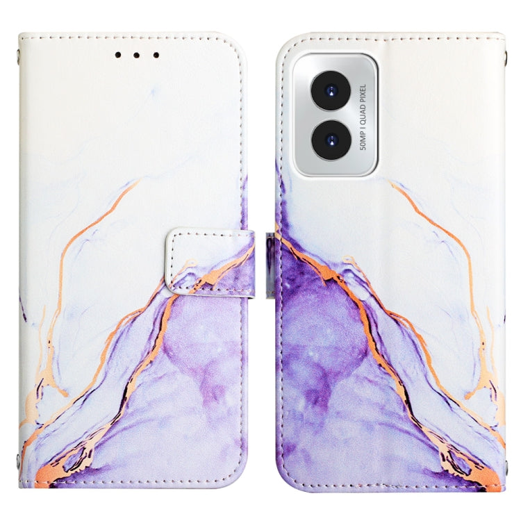 For Motorola Moto G Play 4G 2024 PT003 Marble Pattern Flip Leather Phone Case(White Purple) - Motorola Cases by buy2fix | Online Shopping UK | buy2fix