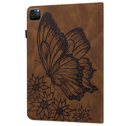 For iPad Pro 12.9 2022 / Air 13 2024 Big Butterfly Embossed Leather Tablet Case(Brown) - iPad Pro 12.9 (2022/2021) Cases by buy2fix | Online Shopping UK | buy2fix