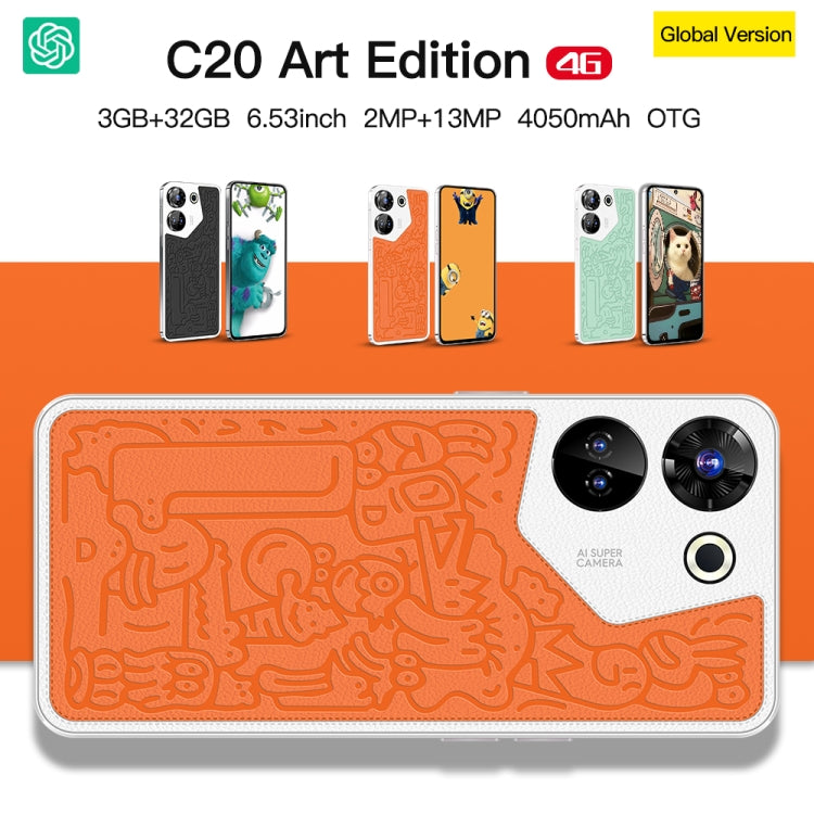 C20 Art Edition, 3GB+32GB, 6.53 inch Face Identification Android 8.1 MTK6753 Octa Core , Network: 4G, Dual SIM(Orange) -  by buy2fix | Online Shopping UK | buy2fix