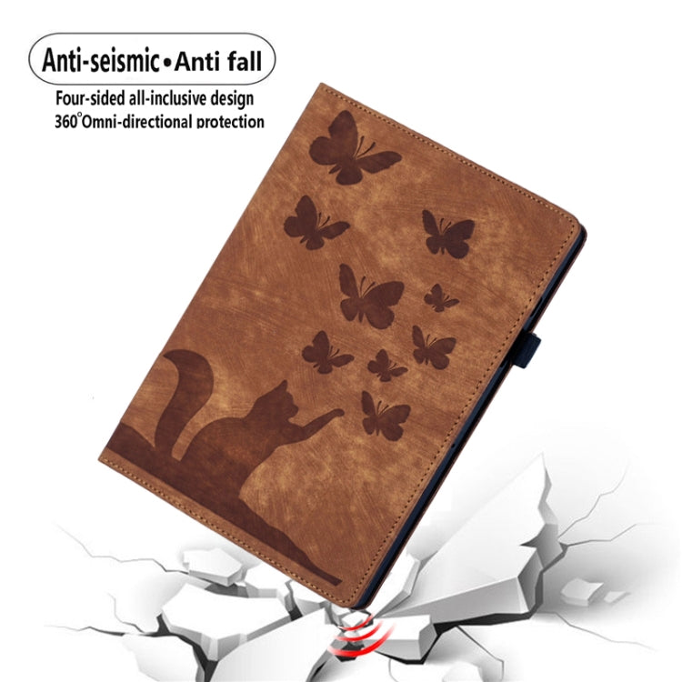 For iPad Air 11 2024 / Air 11 2025 Butterfly Cat Embossing Leather Tablet Case(Brown) - iPad Air 11 2025 / 2024 Cases by buy2fix | Online Shopping UK | buy2fix