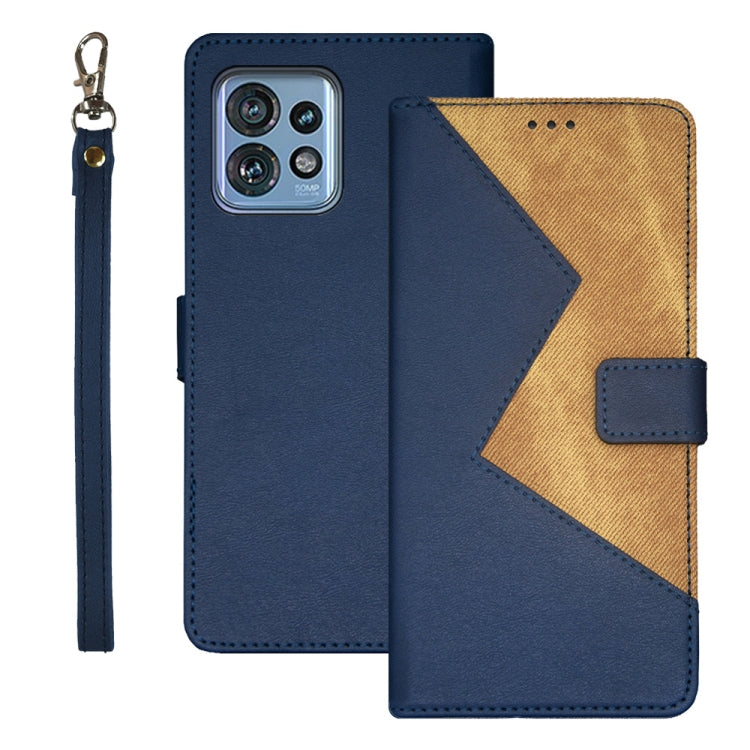 For Motorola Edge 40 Pro 5G idewei Two-color Splicing Leather Phone Case(Blue) - Motorola Cases by idewei | Online Shopping UK | buy2fix