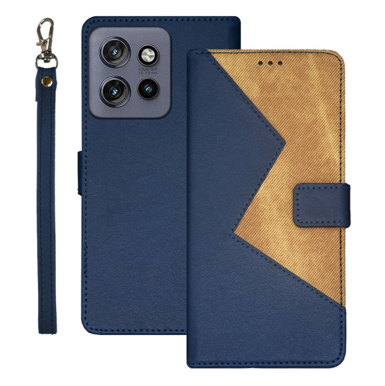 For Motorola Edge 50 Neo idewei Two-color Splicing Leather Phone Case(Blue) - Motorola Cases by idewei | Online Shopping UK | buy2fix