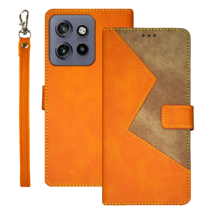 For Motorola Edge 50 Neo idewei Two-color Splicing Leather Phone Case(Orange) - Motorola Cases by idewei | Online Shopping UK | buy2fix