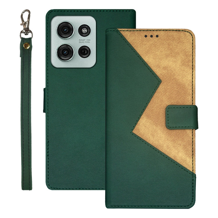 For Motorola Moto G75 5G idewei Two-color Splicing Leather Phone Case(Green) - Motorola Cases by idewei | Online Shopping UK | buy2fix