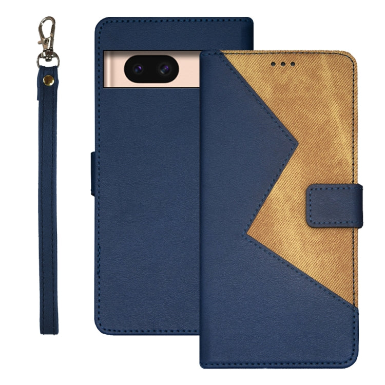 For Google Pixel 8a idewei Two-color Splicing Leather Phone Case(Blue) - Google Cases by idewei | Online Shopping UK | buy2fix