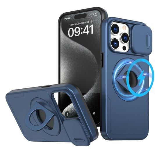 For iPhone 15 Pro Max Camshield MagSafe Ring Holder Armor Phone Case(Blue) - iPhone 15 Pro Max Cases by buy2fix | Online Shopping UK | buy2fix