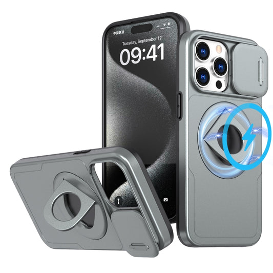 For iPhone 15 Pro Max Camshield MagSafe Ring Holder Armor Phone Case(Titanium Grey) - iPhone 15 Pro Max Cases by buy2fix | Online Shopping UK | buy2fix