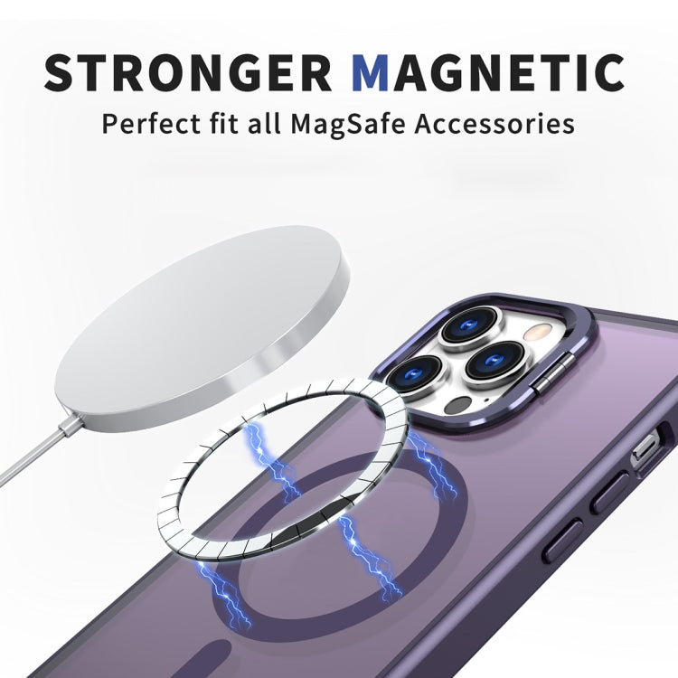 For iPhone 14 Pro Metal Invisible Camera Holder MagSafe Magnetic Phone Case(Purple) - iPhone 14 Pro Cases by buy2fix | Online Shopping UK | buy2fix