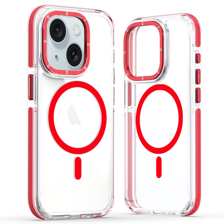For iPhone 15 Plus Dual-Color Clear Acrylic Hybrid TPU MagSafe Phone Case(Red) - iPhone 15 Plus Cases by buy2fix | Online Shopping UK | buy2fix