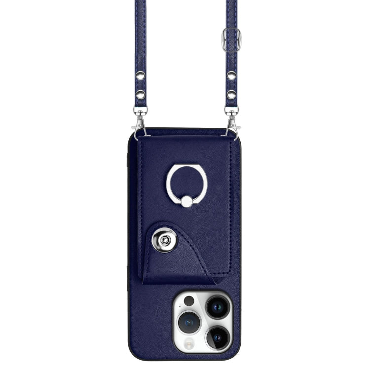 For iPhone 16 Pro Organ Card Bag Ring Holder Phone Case with Long Lanyard(Blue) - iPhone 16 Pro Cases by buy2fix | Online Shopping UK | buy2fix