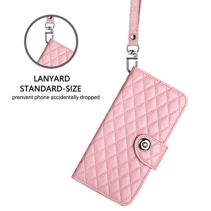 For iPhone 16 Plus Rhombic Texture Flip Leather Phone Case with Lanyard(Pink) - iPhone 16 Plus Cases by buy2fix | Online Shopping UK | buy2fix