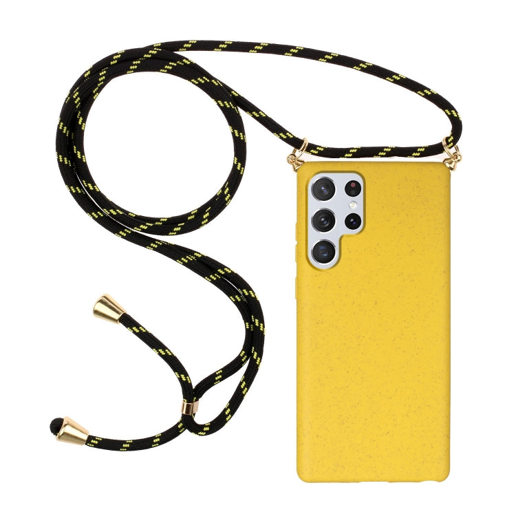 For Samsung Galaxy S24 Ultra 5G Wheat Straw Material + TPU Phone Case with Lanyard(Yellow) - Galaxy S24 Ultra 5G Cases by buy2fix | Online Shopping UK | buy2fix