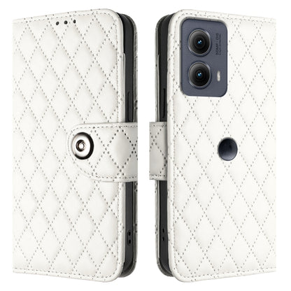 For Motorola Edge 2024 Rhombic Texture Flip Leather Phone Case with Lanyard(White) - Motorola Cases by buy2fix | Online Shopping UK | buy2fix