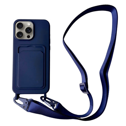 For iPhone 16 Pro Max Card Slot Liquid Silicone Phone Case with Lanyard(Dark Blue) - iPhone 16 Pro Max Cases by buy2fix | Online Shopping UK | buy2fix