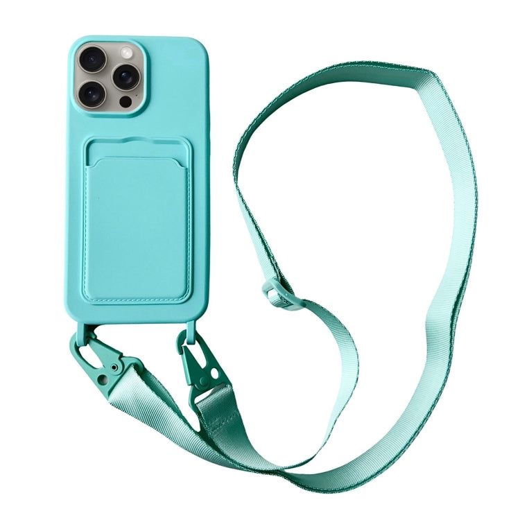 For iPhone 16 Pro Card Slot Liquid Silicone Phone Case with Lanyard(Mint Green) - iPhone 16 Pro Cases by buy2fix | Online Shopping UK | buy2fix