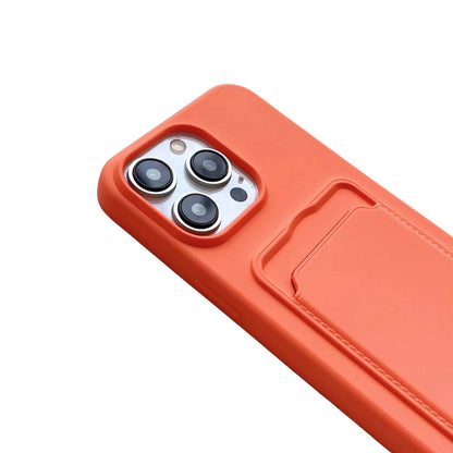 For iPhone 16 Pro Max Card Slot Liquid Silicone Phone Case with Lanyard(Orange) - iPhone 16 Pro Max Cases by buy2fix | Online Shopping UK | buy2fix