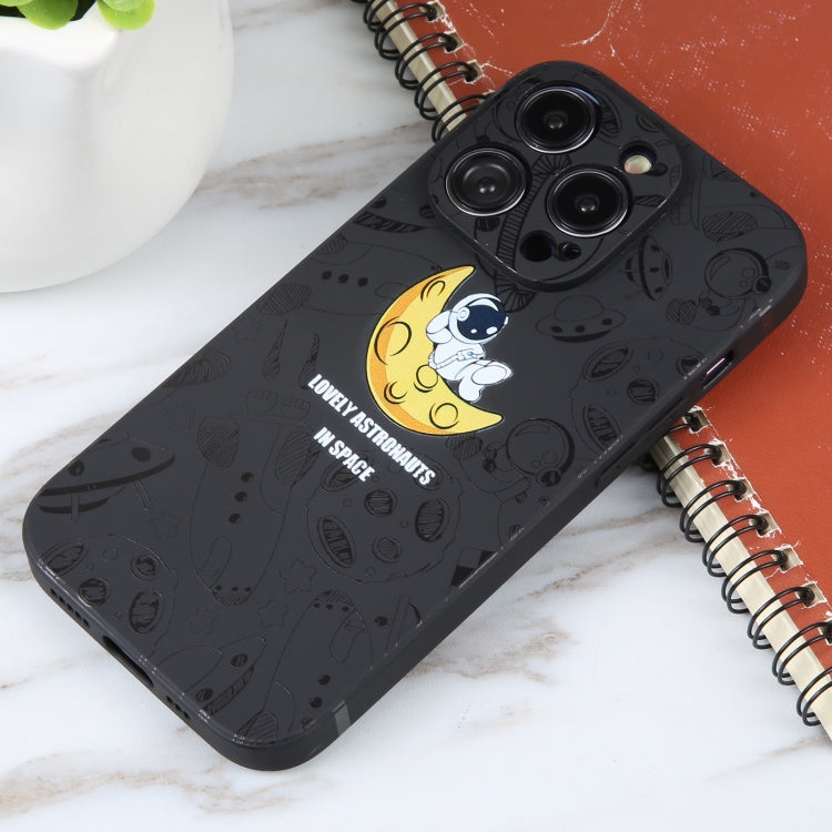 For iPhone 16 Pro Max Astronaut Pattern Silicone Straight Edge Phone Case(Lovely Astronaut-Black) - iPhone 16 Pro Max Cases by buy2fix | Online Shopping UK | buy2fix