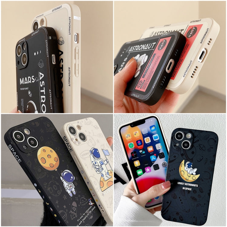 For iPhone 16 Pro Astronaut Pattern Silicone Straight Edge Phone Case(Lovely Astronaut-Black) - iPhone 16 Pro Cases by buy2fix | Online Shopping UK | buy2fix