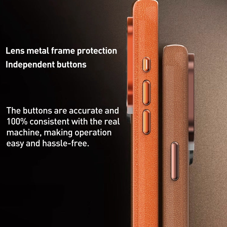 For iPhone 13 Metal Lens Frame Leather Magsafe Full Coverage Shockproof Phone Case(Orange) - iPhone 13 Cases by buy2fix | Online Shopping UK | buy2fix