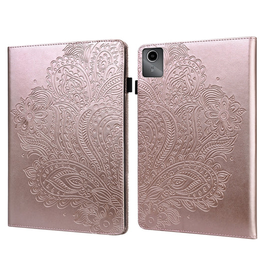 For Lenovo Tab M11 / Xiaoxin Pad 11 2024 Peacock Embossed Pattern Leather Tablet Case(Rose Gold) - Lenovo by buy2fix | Online Shopping UK | buy2fix