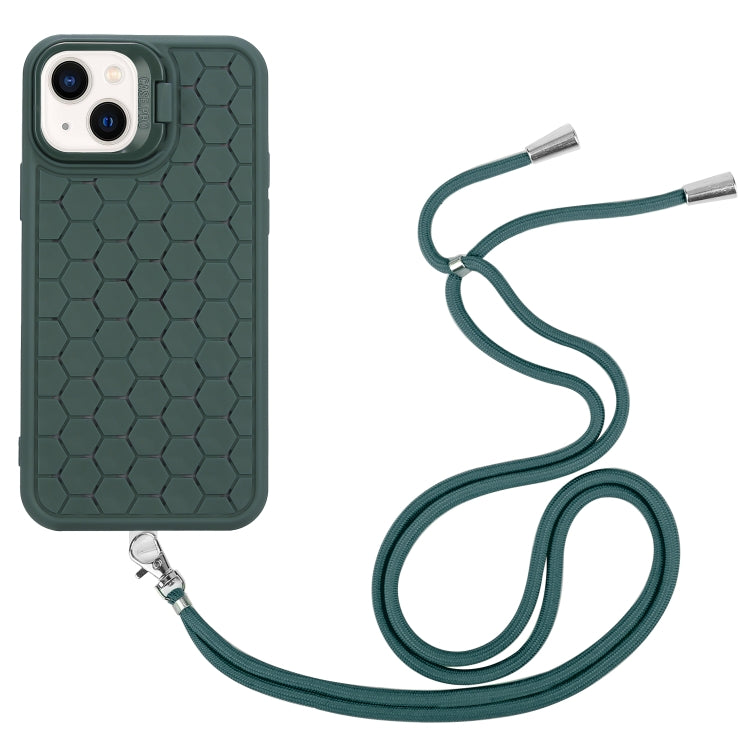 For iPhone 15 Honeycomb Radiating Lens Holder Magsafe Phone Case with Lanyard(Green) - iPhone 15 Cases by buy2fix | Online Shopping UK | buy2fix