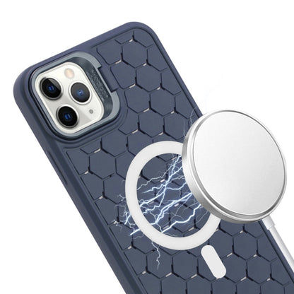 For iPhone 16 Pro Max Honeycomb Radiating Lens Holder Magsafe Phone Case with Lanyard(Blue) - iPhone 16 Pro Max Cases by buy2fix | Online Shopping UK | buy2fix