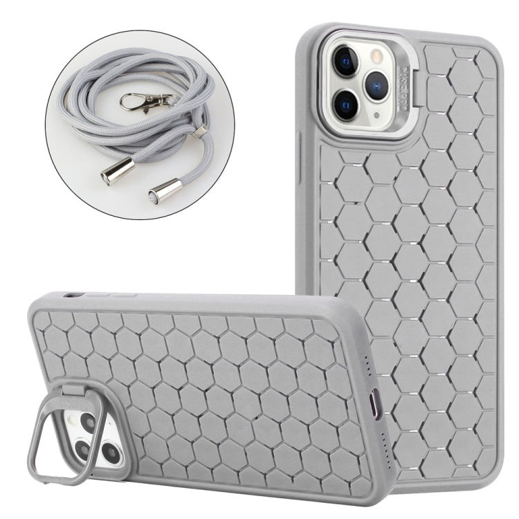 For iPhone 16 Pro Max Honeycomb Radiating Lens Holder Magsafe Phone Case with Lanyard(Grey) - iPhone 16 Pro Max Cases by buy2fix | Online Shopping UK | buy2fix