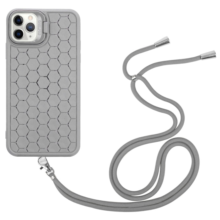 For iPhone 16 Pro Max Honeycomb Radiating Lens Holder Magsafe Phone Case with Lanyard(Grey) - iPhone 16 Pro Max Cases by buy2fix | Online Shopping UK | buy2fix