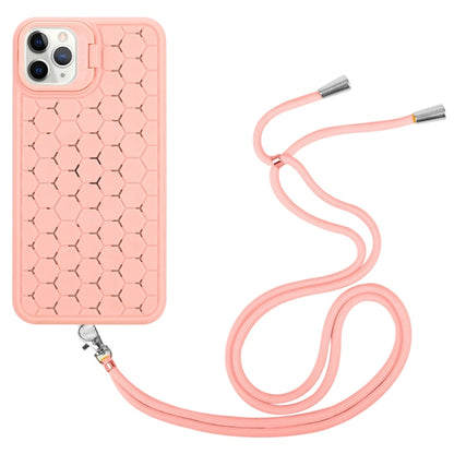 For iPhone 16 Pro Honeycomb Radiating Lens Holder Magsafe Phone Case with Lanyard(Pink) - iPhone 16 Pro Cases by buy2fix | Online Shopping UK | buy2fix