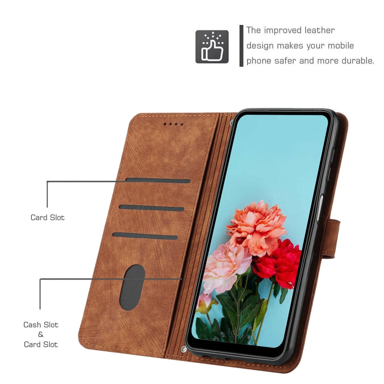 For OnePlus 12 Skin Feel Stripe Pattern Leather Phone Case with Lanyard(Brown) - OnePlus Cases by buy2fix | Online Shopping UK | buy2fix