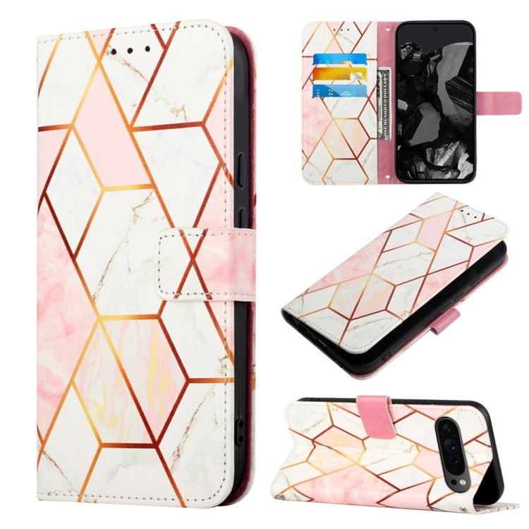 For Google Pixel 9 Pro PT003 Marble Pattern Flip Leather Phone Case(Pink White) - Google Cases by buy2fix | Online Shopping UK | buy2fix