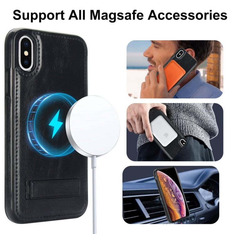 For iPhone XS Max Retro Leather Invisible Stand MagSafe Phone Case(Black) - More iPhone Cases by buy2fix | Online Shopping UK | buy2fix