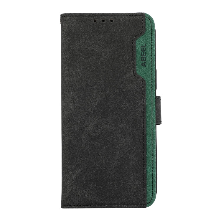 For iPhone 16 Pro Max ABEEL Color Block Magnetic RFID Leather Phone Case(Black-Green) - iPhone 16 Pro Max Cases by buy2fix | Online Shopping UK | buy2fix