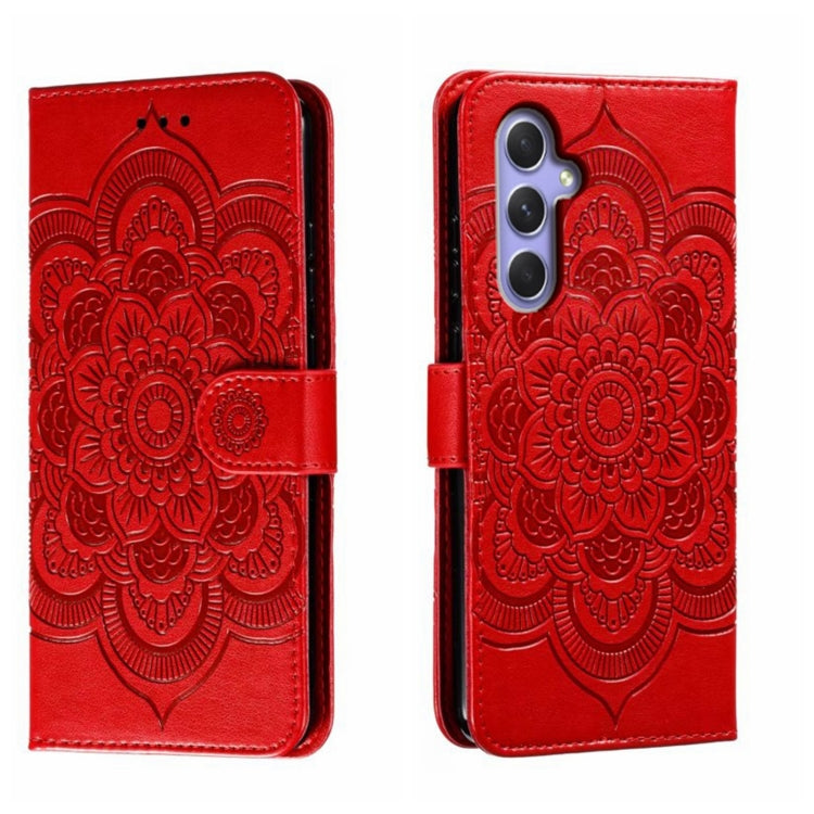 For Samsung Galaxy A55 Sun Mandala Embossing Pattern Phone Leather Case(Red) - Galaxy Phone Cases by buy2fix | Online Shopping UK | buy2fix