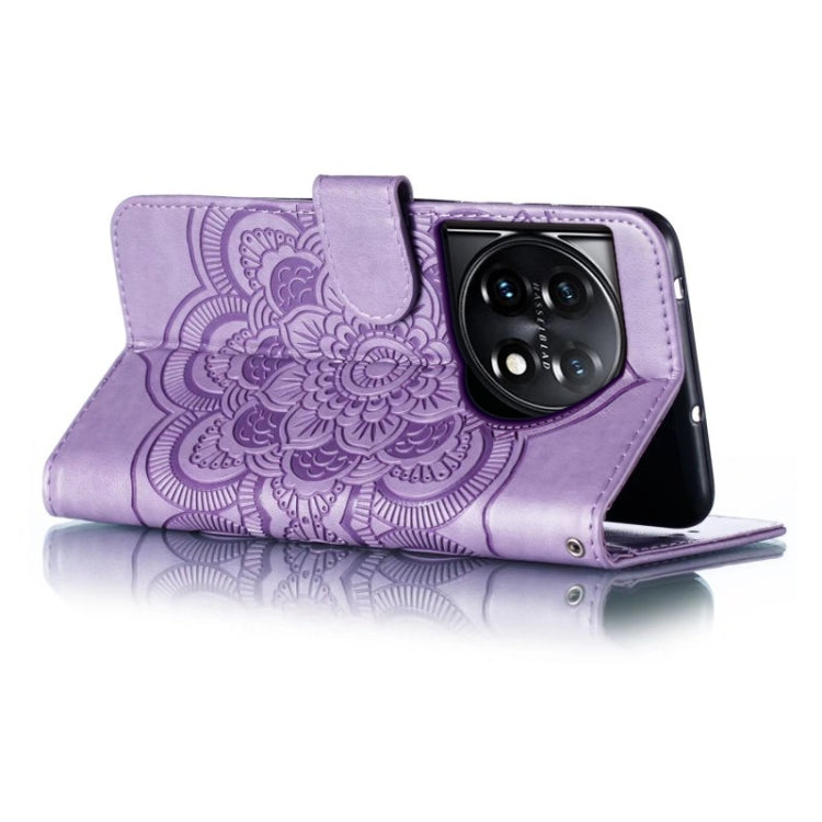 For OnePlus 11 Sun Mandala Embossing Pattern Phone Leather Case(Purple) - OnePlus Cases by buy2fix | Online Shopping UK | buy2fix