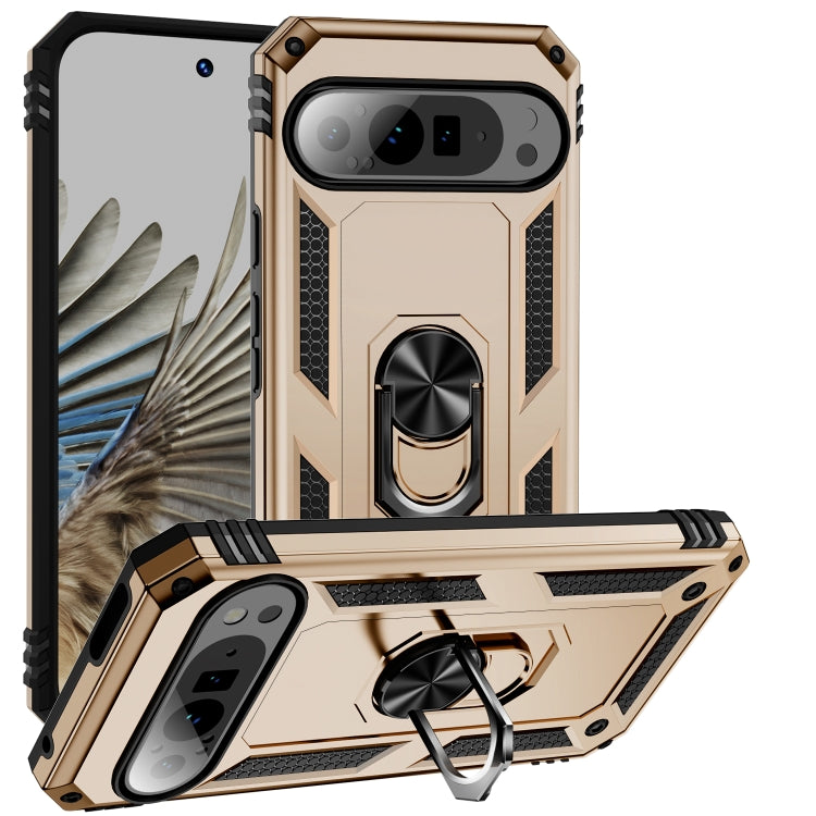 For Google Pixel 9 Pro Shockproof TPU + PC Phone Case with Holder(Gold) - Google Cases by buy2fix | Online Shopping UK | buy2fix