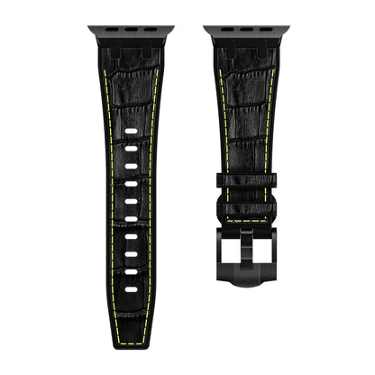 For Apple Watch Series 7 41mm Crocodile Texture Liquid Silicone Watch Band(Black Yellow Black) - Watch Bands by buy2fix | Online Shopping UK | buy2fix