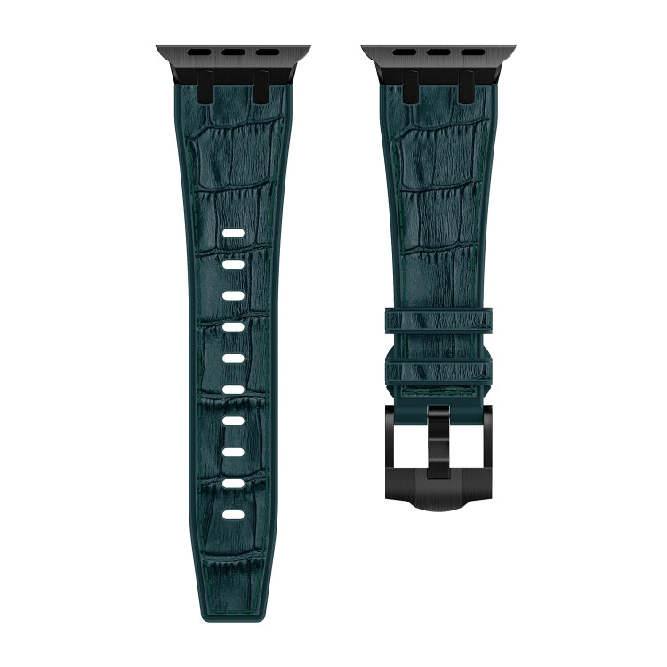 For Apple Watch Series 3 38mm Crocodile Texture Liquid Silicone Watch Band(Black Deep Green) - Watch Bands by buy2fix | Online Shopping UK | buy2fix