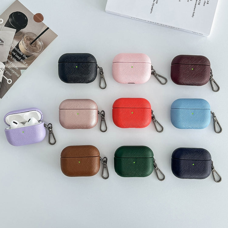 For AirPods Pro Cross Texture PU Leather Bluetooth Earphone Protective Case(Rose Gold) - For AirPods Pro by buy2fix | Online Shopping UK | buy2fix