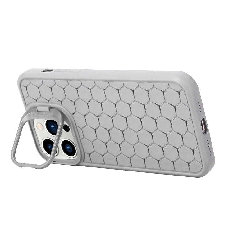 For iPhone 16 Pro Max Honeycomb Radiating Holder TPU Phone Case with Lanyard(Grey) - iPhone 16 Pro Max Cases by buy2fix | Online Shopping UK | buy2fix