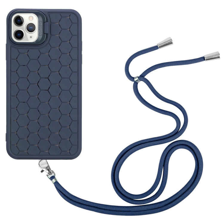 For iPhone 16 Pro Max Honeycomb Radiating Holder TPU Phone Case with Lanyard(Blue) - iPhone 16 Pro Max Cases by buy2fix | Online Shopping UK | buy2fix