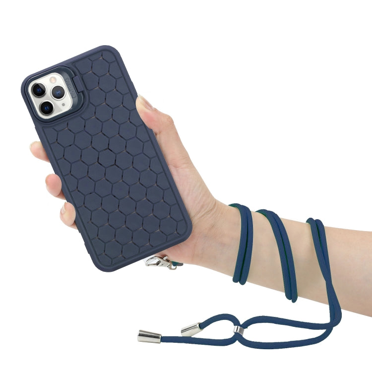 For iPhone 16 Pro Max Honeycomb Radiating Holder TPU Phone Case with Lanyard(Blue) - iPhone 16 Pro Max Cases by buy2fix | Online Shopping UK | buy2fix